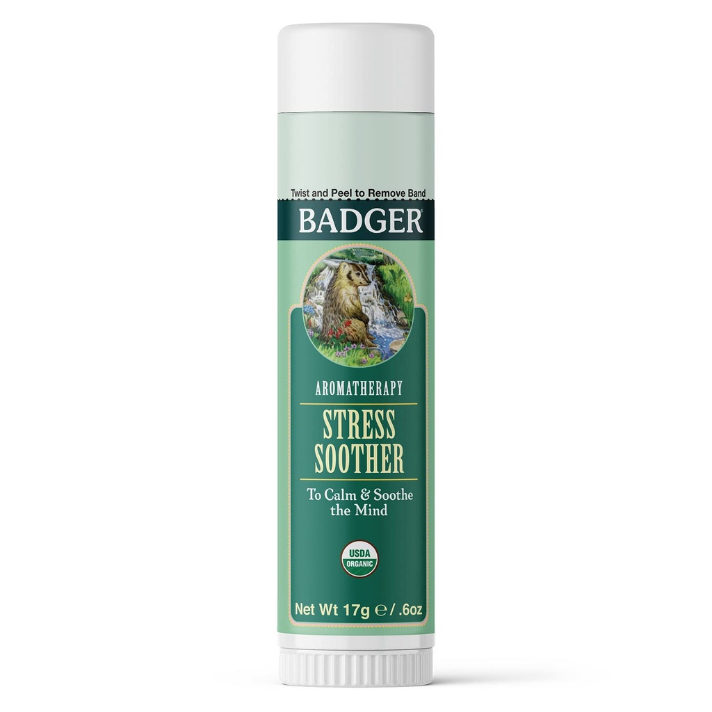 Badger - Stress Soother Balm, Aromatherapy Balm 스틱, 인증 유기농, 아로마 테라피 오일, 에센셜 오일 롤러, 0.6 oz