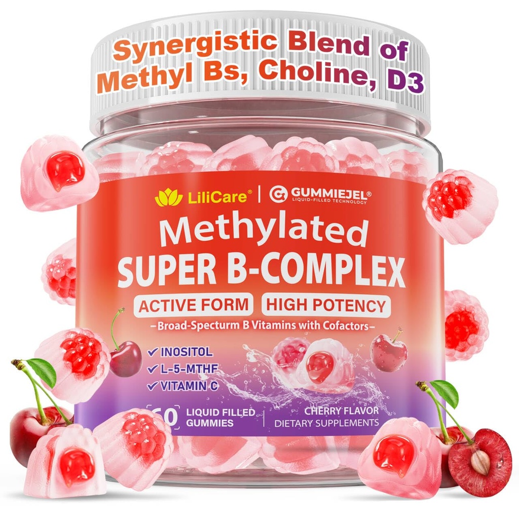 Methylated Vitamins B Complex Gummies – Active Methyl B12 1000 mcg, 5-MTHF Methylfolate 1700mcg, Inositol, Choline Vitamin D3 & C │12-In-1 Multivitamin for Women Men Energy, Brain, Focus Support, 60ct