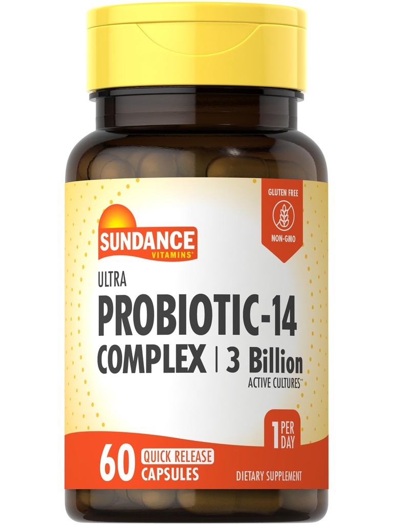 Sundance Probiotic-14 Complex | 3억 활성 문화 | 60 캡슐 | 비 GMO 및 글루텐 무료 보충