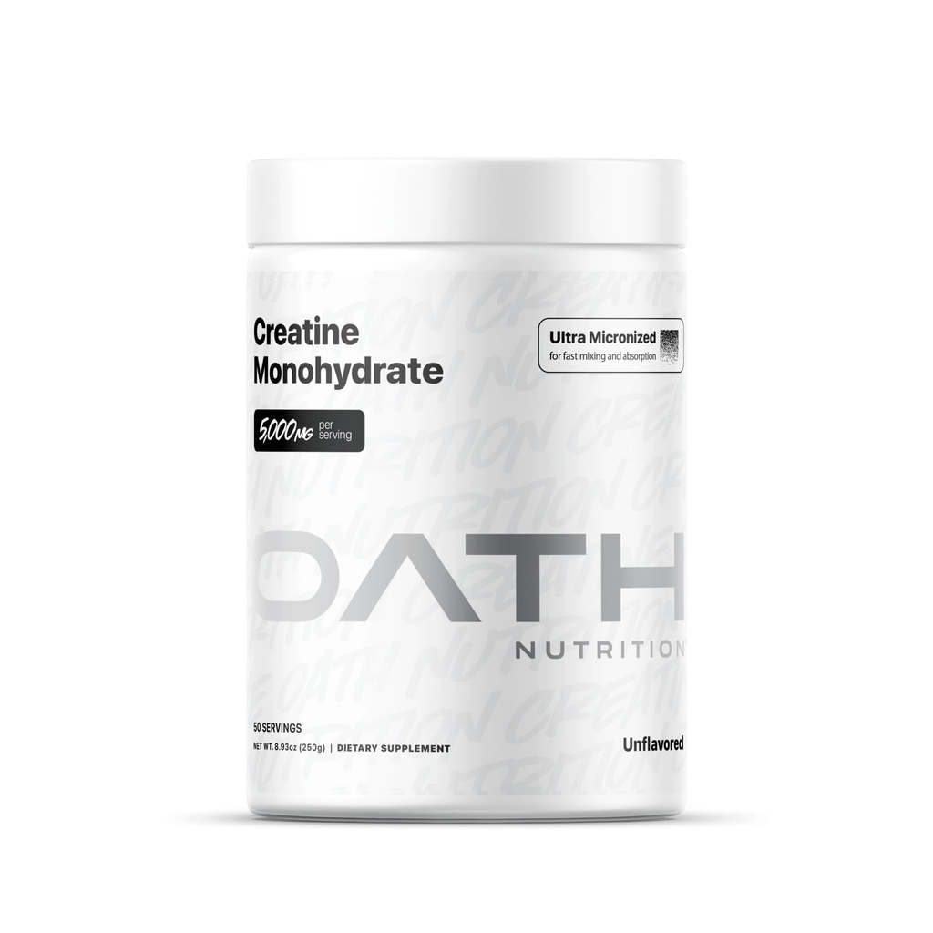 Oath Nutrition Ultra Micronized Creatine Monohydrate Powder, Unflavored, Gluten Free, Non GMO, 여성과 남성을위한 크레아틴 분말, 서빙 당 5,000g, 50 서빙