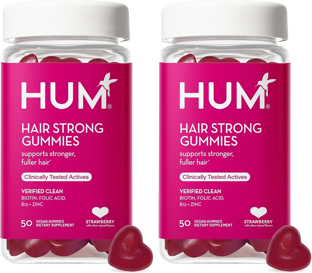 HUM Hair Strong - 모발 성장을 개선하기 위해 Biotin와 매일 Gummies - Fo Ti, Folic Acid, 아연, 비타민 B12 & PABA는 건강한 모발, 피부 및 손톱을 지원 (50 일 공급)