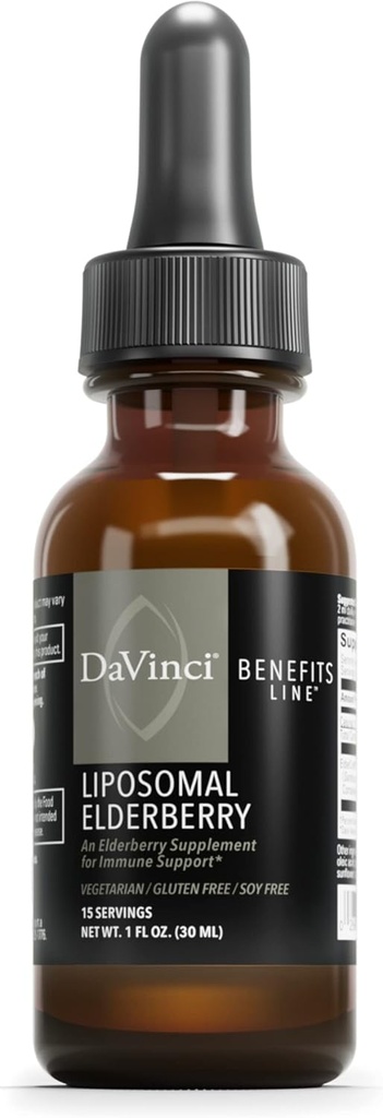 DAVINCI Labs Liposomal Elderberry - 건강한 Lungs, Throat 및 Sinus*를 위한 면역 지원 보충교재 - ElderCraft 유럽 까만 Elderberry 추출물 - 글루텐 자유로운 - 채식주의자 - 30 ml의 15의 서빙