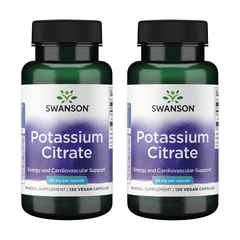 Swanson Potassium Citrate - 심장 건강 및 에너지 지원을 촉진하는 광물 보충 - 자연 성분을 가진 본질적인 Nerve & Kidney 기능 - (120의 캡슐, 99mg 각각) (2 팩)