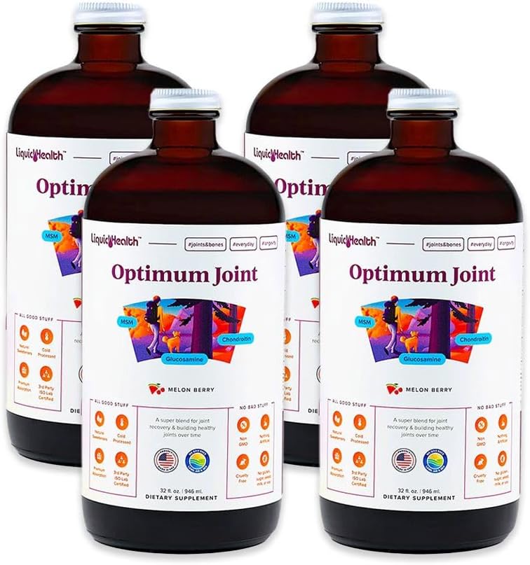 LIQUIDHEALTH 최적 합동 지원 Glucosamine, Chondroitin, MSM, Hyaluronic 산을 가진 액체 Multivitamin - 증가 기동성, 합동 안락, 주자 & 운동선수를 위해 - 미국, 채식주의자 (4 팩)에서 만드는