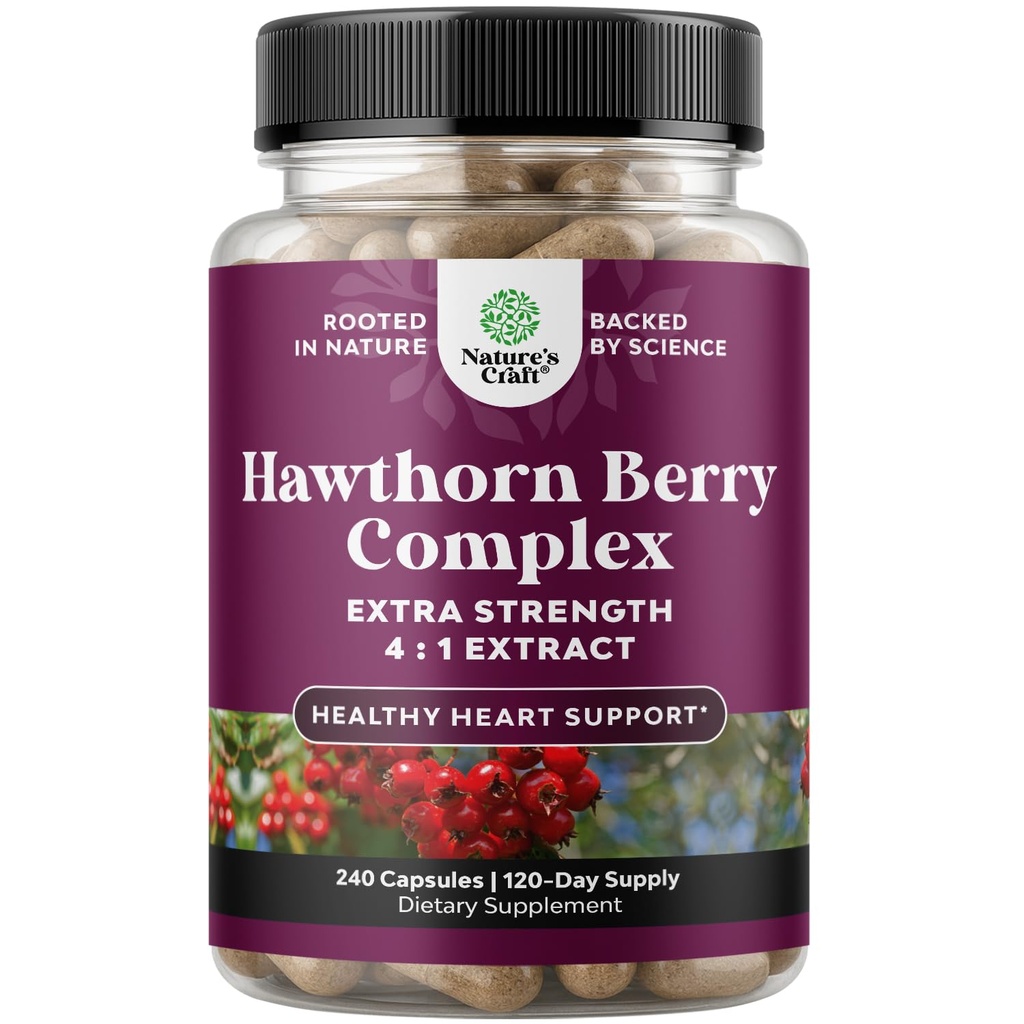 고강도 Hawthorn Berry 캡슐 - 순수한 산화 방지제 Hawthorn Berry는 잎을 가진 보충 & 꽃 추출물 4:1 건강한 심장 & 소화를 위해 - 남자 & 여자를 위한 에너지 지원 - 240의 조사 팩