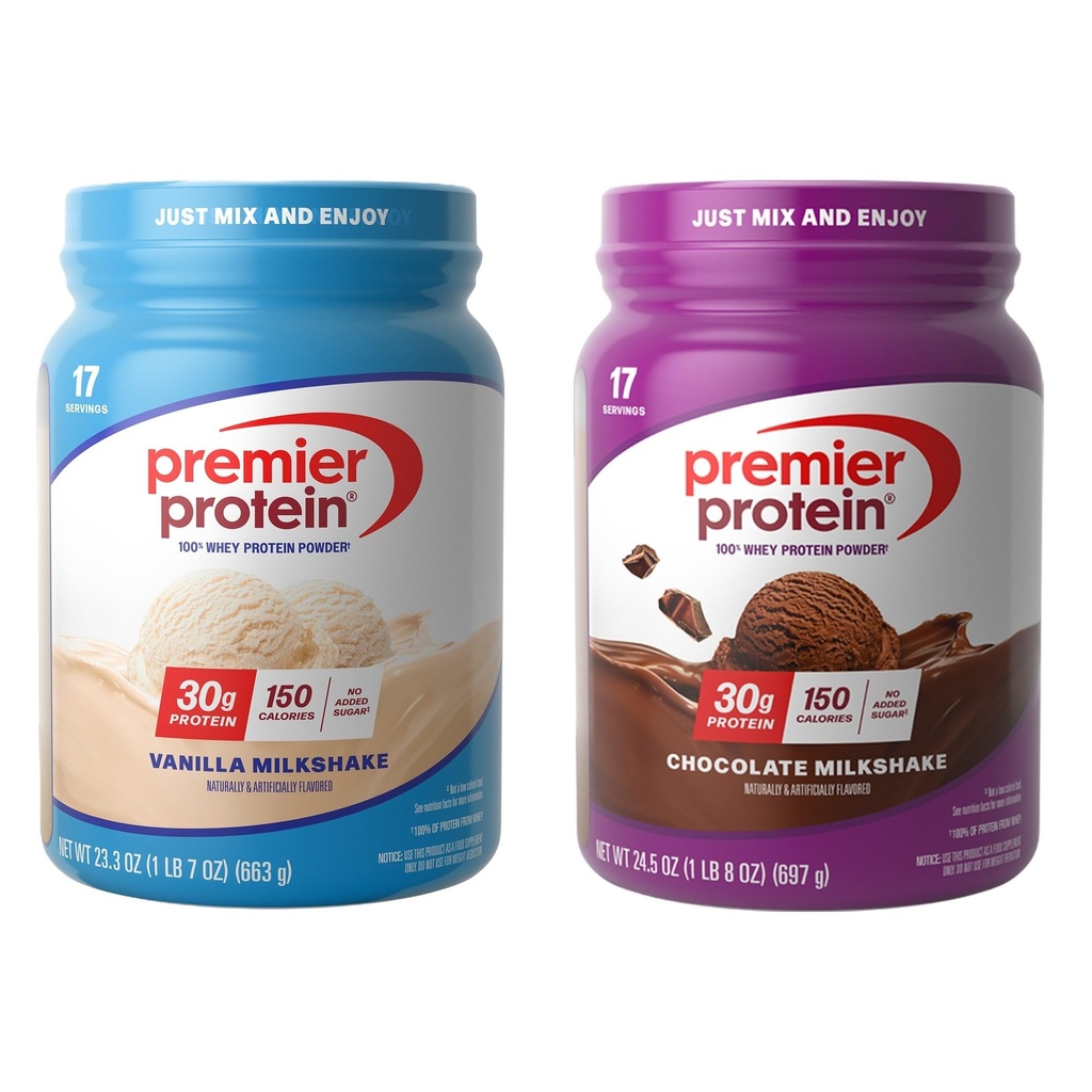 Premier Protein 100 % Whey Powder Tubs, 초콜릿 밀크 셰이크 + 바닐라 밀크 셰이크