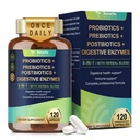 Totaria 5-in-1 60 Billion CFU Probiotic Prebiotic & Postbiotic for Women & Men, w/Digestive Enzymes, Slippery Elm, Daily Complete Gut Health, Digestive & Immune Support, 4 개월 공급, Vegan