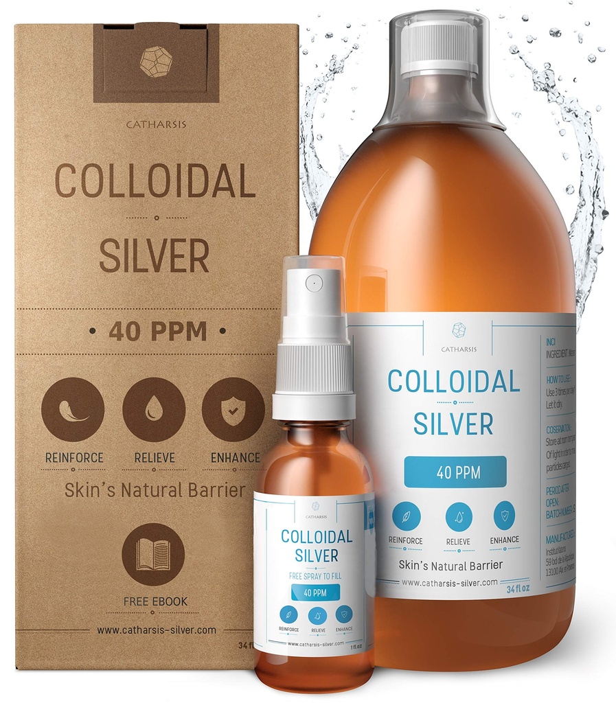 Premium Colloidal Silver ● Optimal Concentration Formula, Smaller Particles, Better results ● 실험실 인증 ● EU의 액체 실버 ● 무료 스프레이 병 채우기 및 전자 책 (34 fl oz)