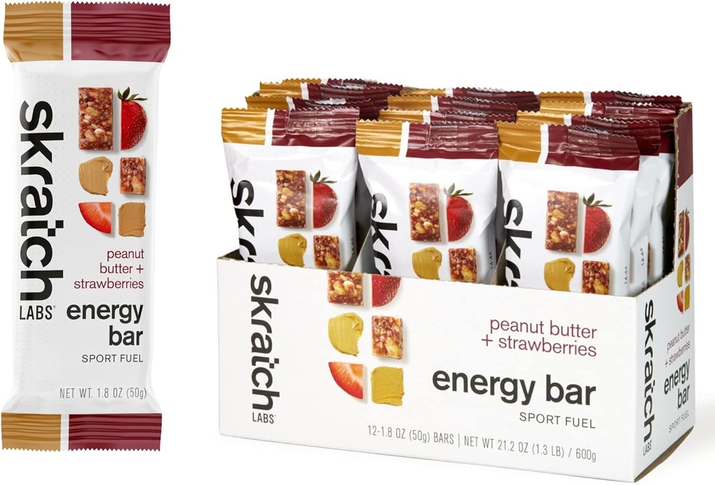 SKRATCH LABS 에너지 바 | 땅콩 버터 + 딸기 (12 팩) | 식물 기반 건강 스낵 | 낮은 설탕 - 5g Protein | 비 글모, 글루텐 무료, 간장 무료