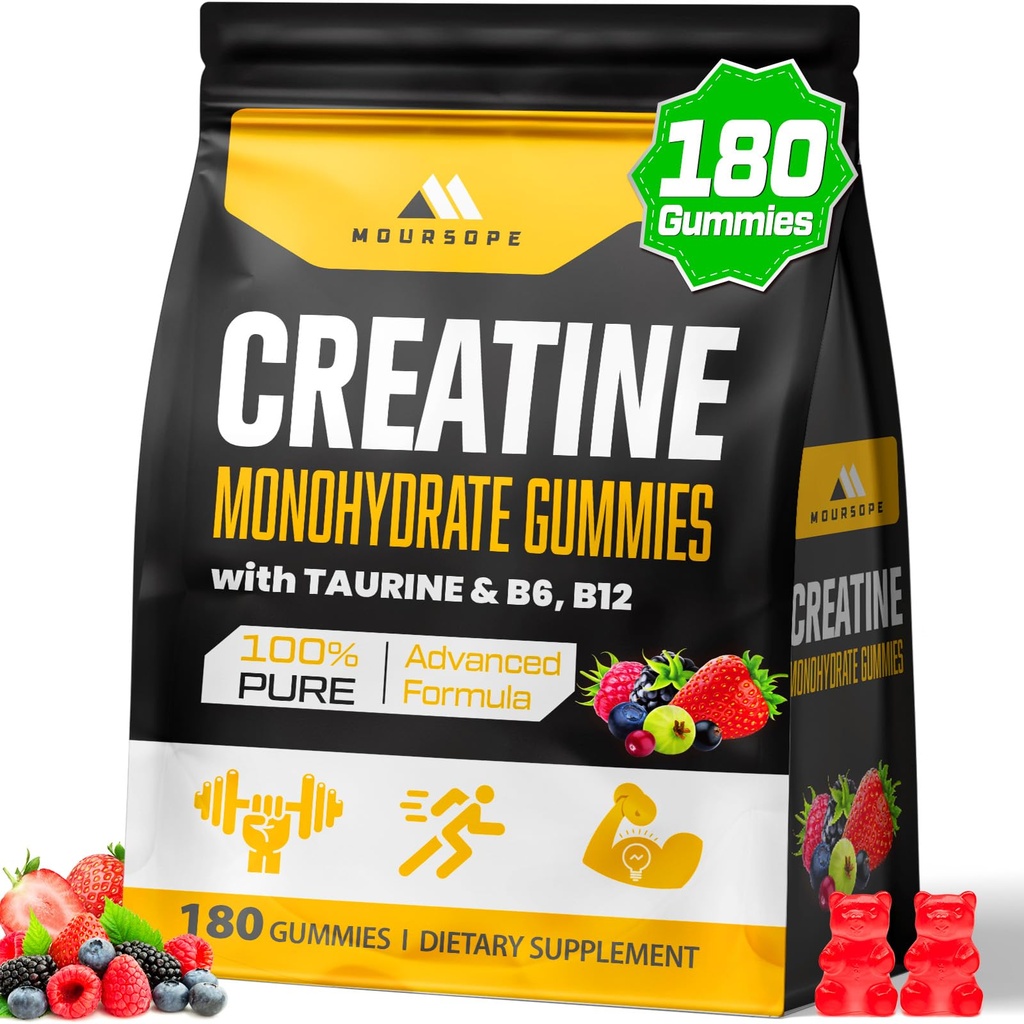 (180 카운트) 남성 및 여성을위한 크레아틴 Monohydrate Gummies - 근육 빌더, 근육 강도, 회복, 내구시간, 에너지, 여성을위한 크레아틴 사전 운동 Gummies & 남성, 채식주의자, 혼합 Berry