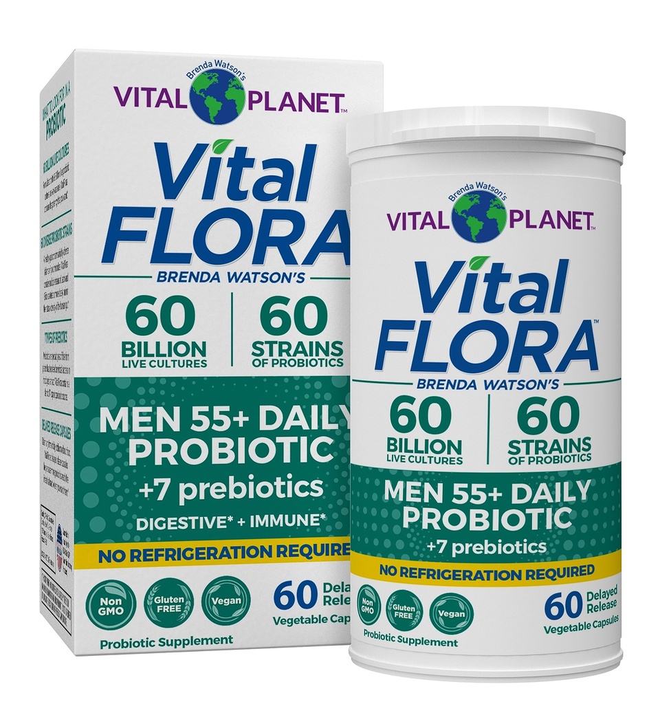 Vital Planet - Vital Flora Men over 55 Daily Probiotic, 60 Billion CFU, Diverse Strains, 유기 Prebiotics, Immune 지원, 남성, 60 캡슐에 대한 소화 건강 선반 안정 프로바이오틱스