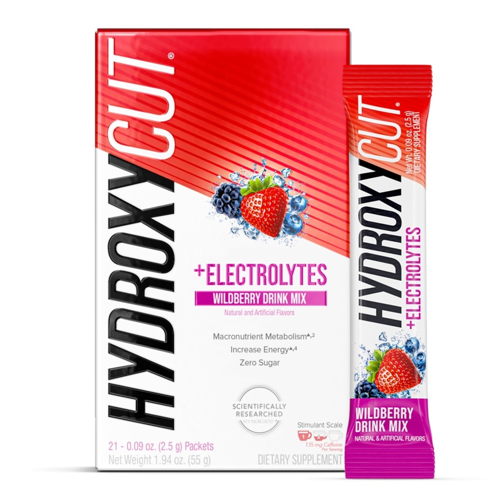 Hydroxycut 음료 혼합 - 고급 결과 - Metabolism & Energy Support - C. Canephora Robusta Extract, 135 mg 카페인 & B 비타민 - 남성 및 여성 - 와일드 베리 폭발 - 21 스틱 팩