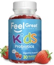 훌륭한 USDA 유기농 키즈 프로 바이오 틱스 구미 | 소화 건강 및 면역 지원을위한 Chewable Strawberry Probiotics | 식물 기반 Probiotic & Prebiotic for Kids | 30 개