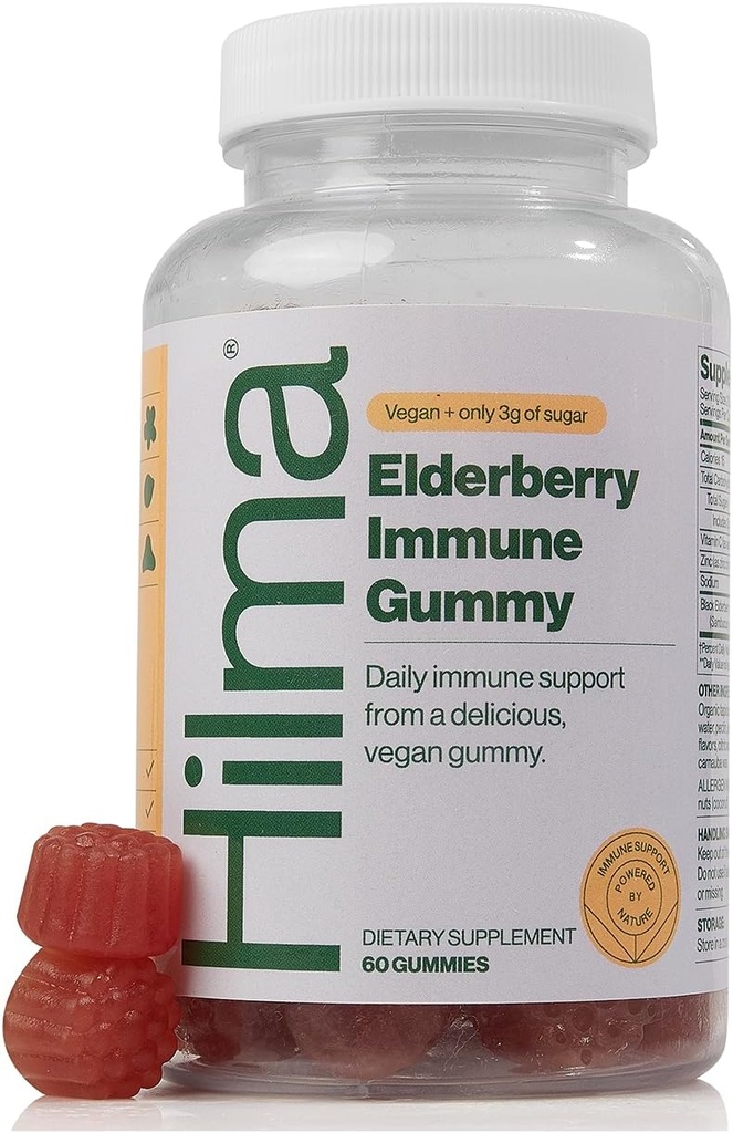 Hilma Elderberry Gummies는 비타민 C & 아연, 자연적인, Vegan, 임상적으로 입증된 성분, Immune 지원 보충교재 플러스 산화 방지제, 자연적인 베리 풍미 (60의 Gummies)로 공식화했습니다