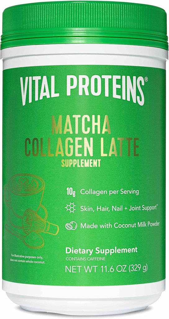 Vital Proteins Matcha Lattes, Matcha Green Tea Collagen Latte Powder, L-Theanine & Caffeine & MCTs - 건강한 머리, 피부, 못 지원 - 본래