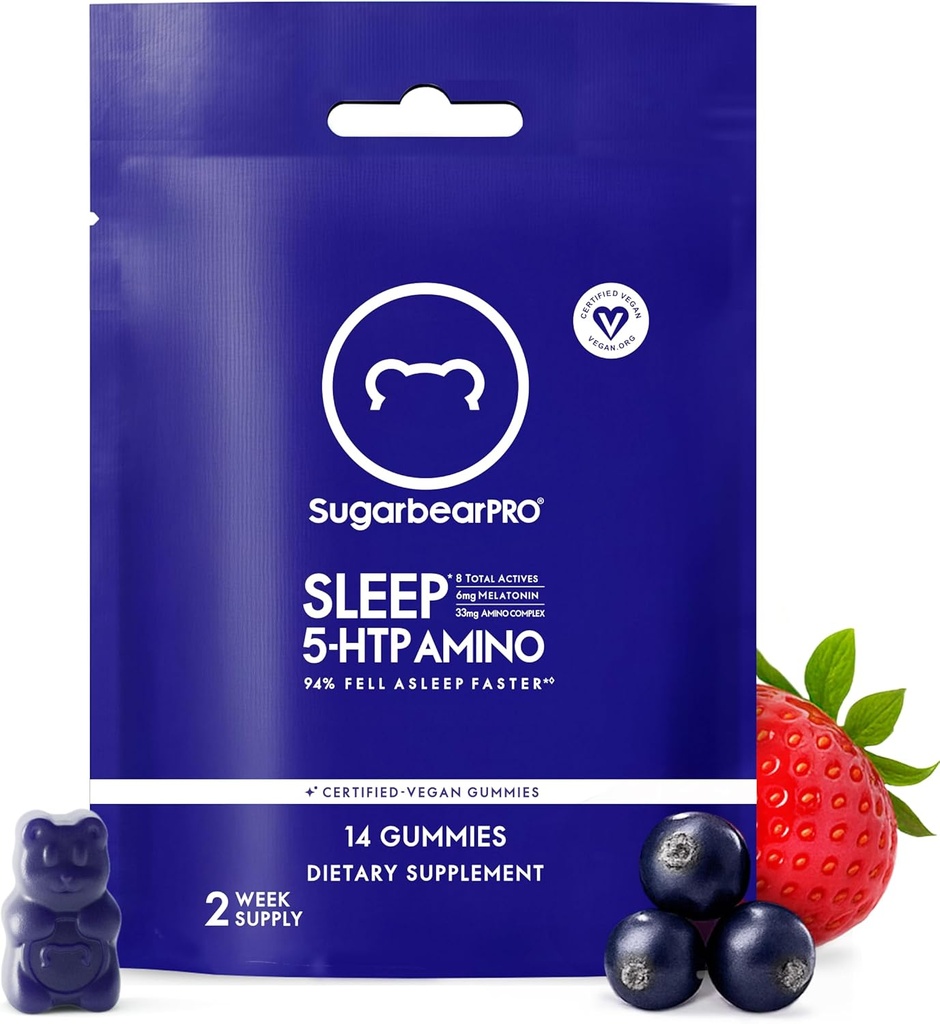SugarBearPro 수면 거미 14 일 공급, 남자 & 여자를 위한 여분 힘 Melatonin 6mg, Vegan 비타민 B6, L-Theanine, 5 HTP, Valerian, 성인 & 청소년을 위한 잠 원조, 증명된 고약