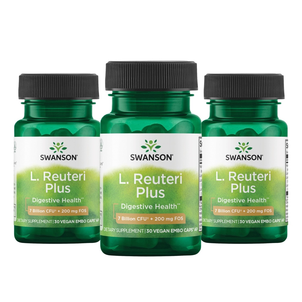 Swanson L. Reuteri Probiotic Plus w / L. Rhamnosus L. Acidophilus & FOS Prebiotic 소화 지원 - 캡슐 당 Gut 건강 w / 7 억 CFU를 촉진 - (30 Veggie 캡슐) (3 팩)