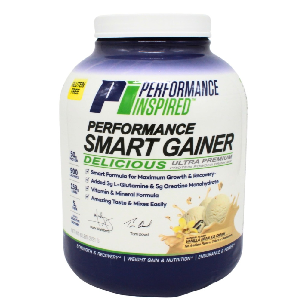 성능 Inspired Nutrition Smart Mass Gainer - 50G Protein, 900 칼로리, 크레아틴, L 글루타민 및 소화 효소 - 근육 성장 및 회복 - 바닐라 콩 아이스크림 - 6 lb