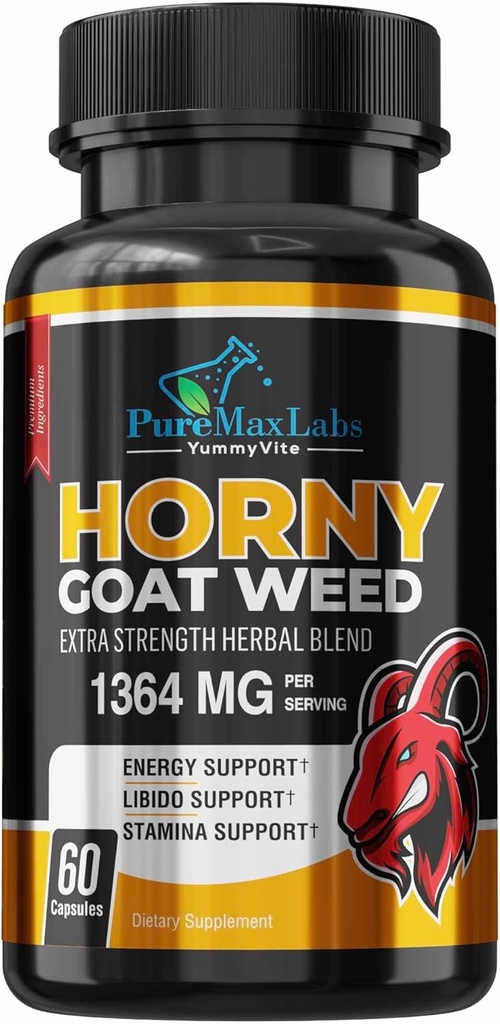 Horny Goat 잡초 여분 힘 w. Maca, L 아르기닌, 인삼, 부스트 성능, 체력, 에너지, 비 GMO, 60 캡슐