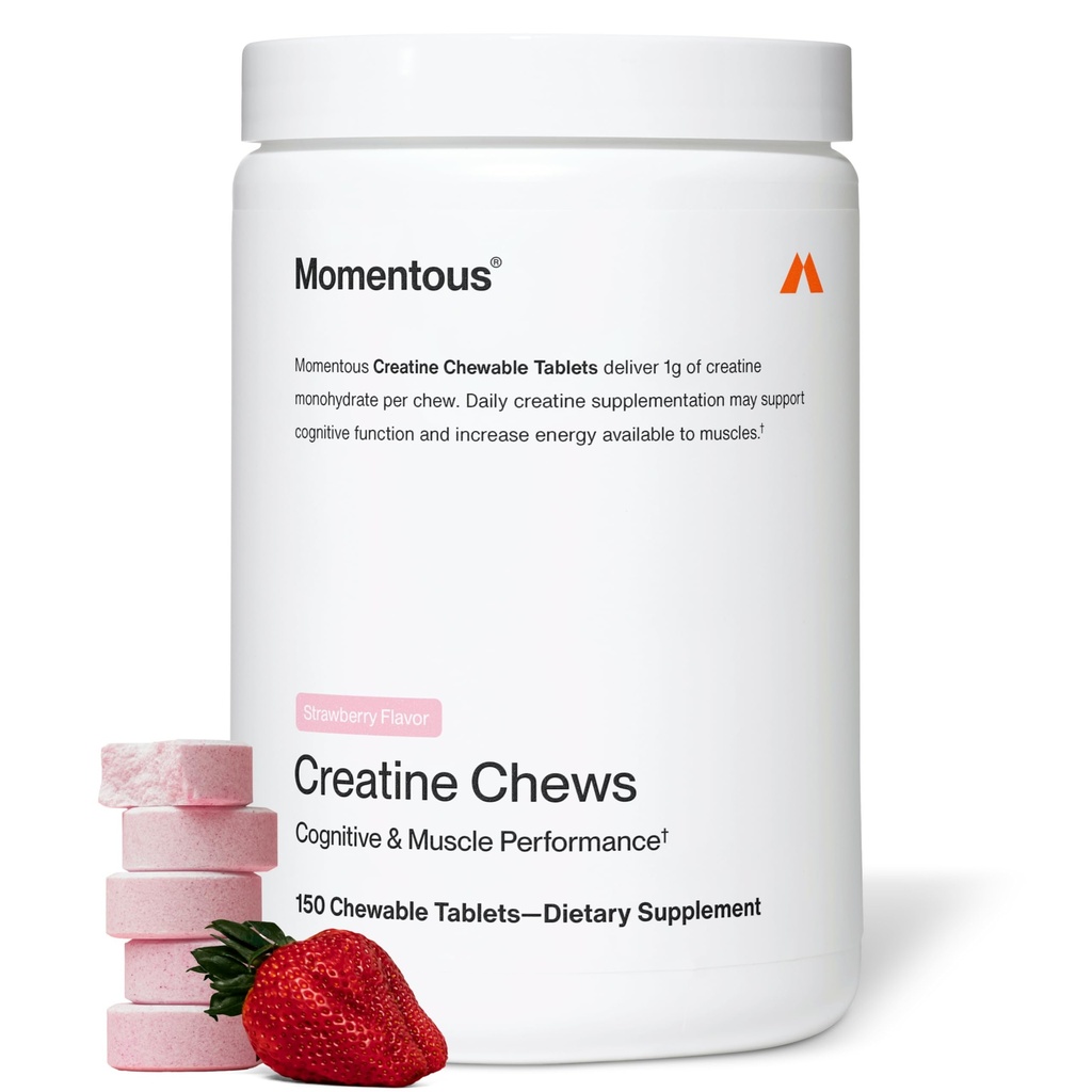 Momentous Creatine Monohydrate Chews, 5g per Serving, Strawberry