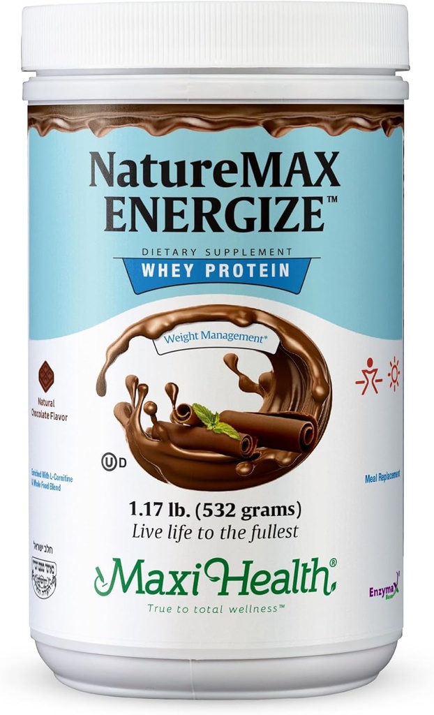 자연최대 EnergizeTM Whey Protein Powder- 에너지 지원 식사 교체 - 서빙 당 20g 단백질 - 천연 초콜릿 맛 - 코셔 다이리 비타민 - 1.17lb