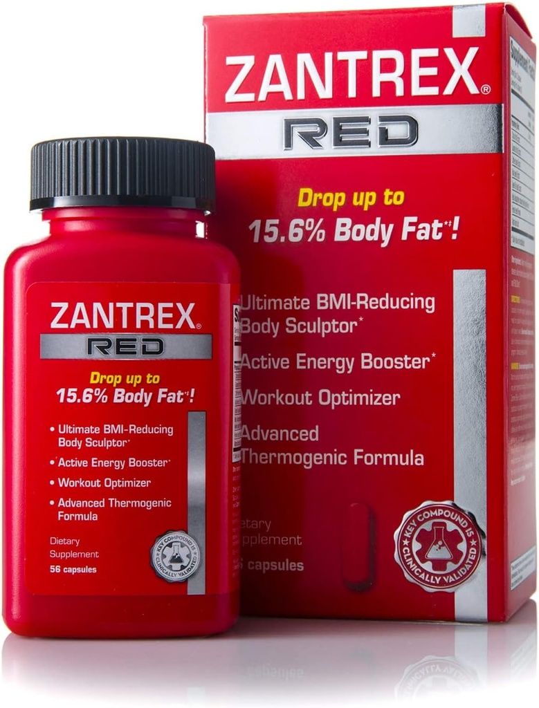 Zantrex Red Fat Burner & Active Energy Booster Supplement | 몸 조각, 증가 초점 및 운동 성능 지원 | 56 캡슐