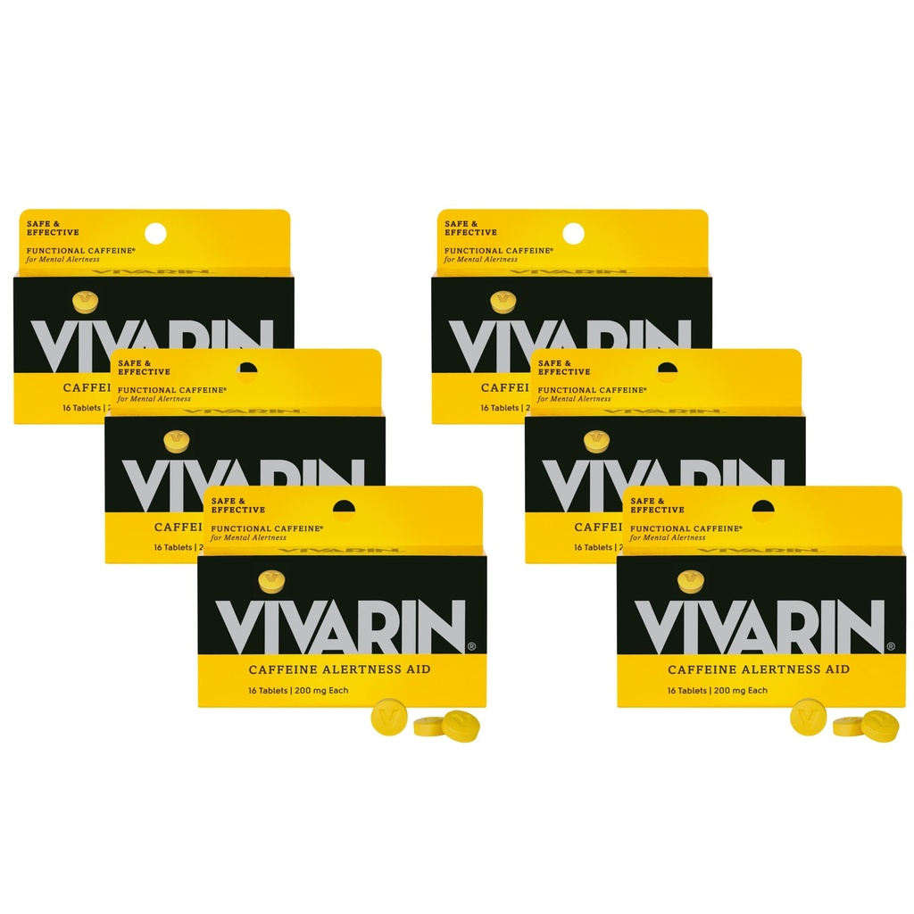 Vivarin, 카페인 알약, 복용량 당 200mg 카페인, 안전하고 그리고 효과적으로 당신이 Awake, 설탕 없음, 칼로리 또는 숨겨진 성분, 에너지 보충, 16 정제 (6 팩)를 유지하는 데 도움이