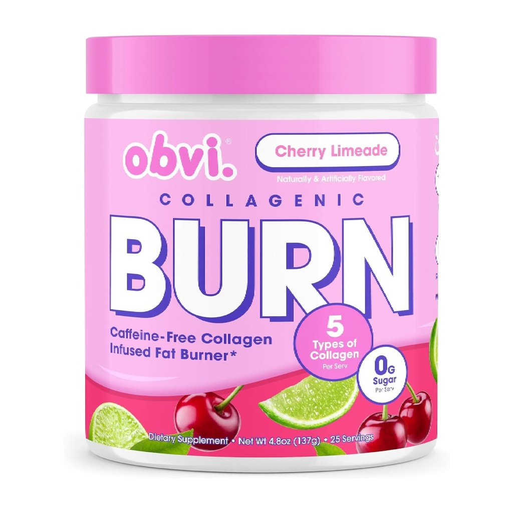 Obvi Collagenic Burn Powder | GBB, Ashwagandha & Green Coffee와 콜라겐 펩타이드 혼합 | Boosts Metabolism, Energy, Wellness | 스킨, 헤어, 손톱, 관절 | 체리 라임드 25 인분