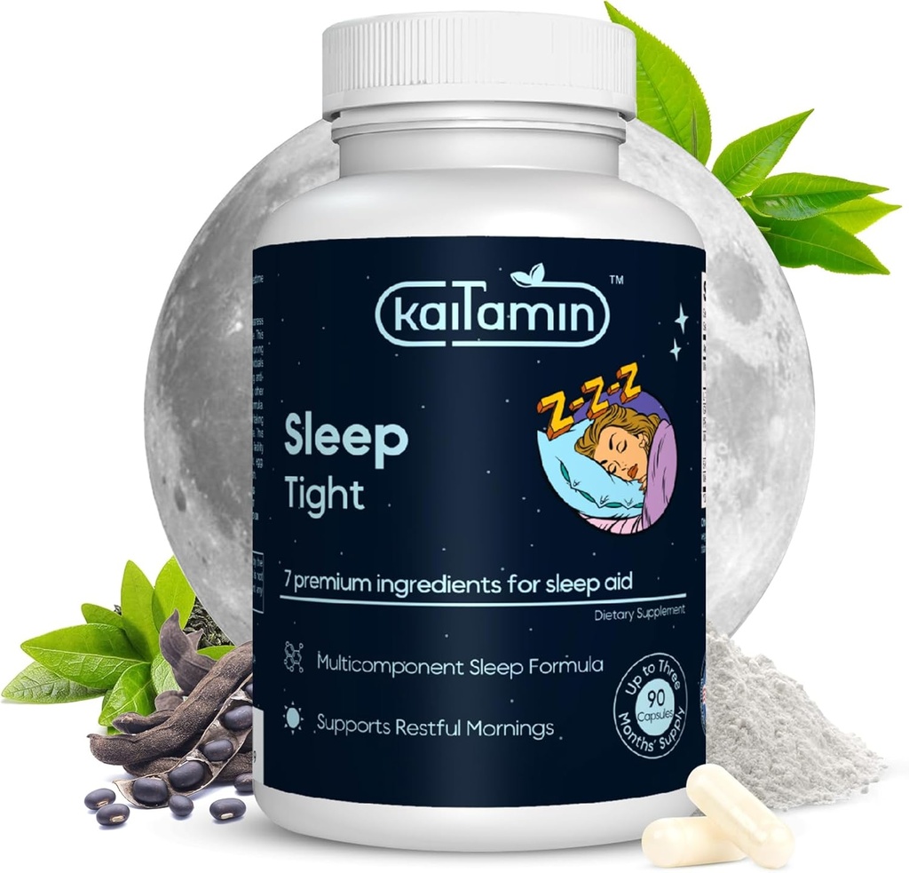 Melatonin 자연적인 잠 원조, Theanine, 5-HTP, GABA, Mucuna pruriens, Sleep & Support를 위한 Phellodendron 및 마그네슘, 90의 캡슐 45 일 공급 - 1개의 잠 원조에 있는 7