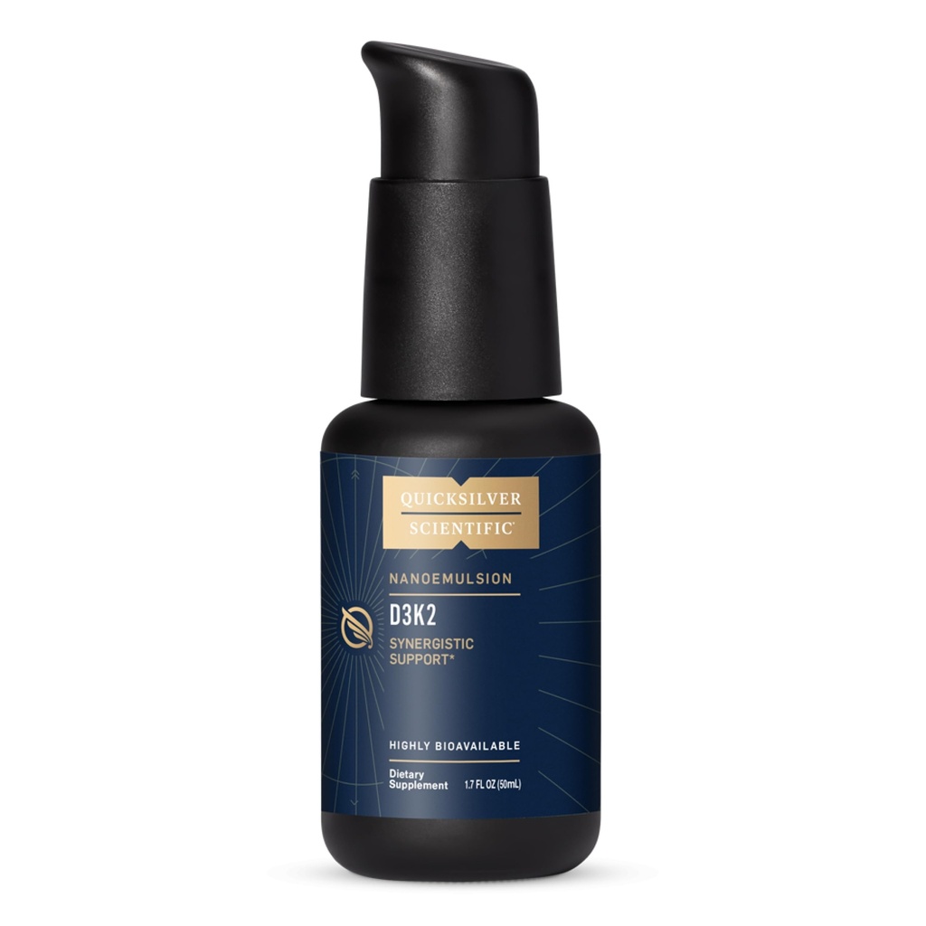Quicksilver Scientific Nanoemulsified D3K2 - Emulsified Liquid Vitamin D3 + K2 MK7 Liposomal Supplement for Heart, Bone Health + 면역 지원 - 생체 활성 2500IU 향상된 흡수 (1.7oz/50ml)