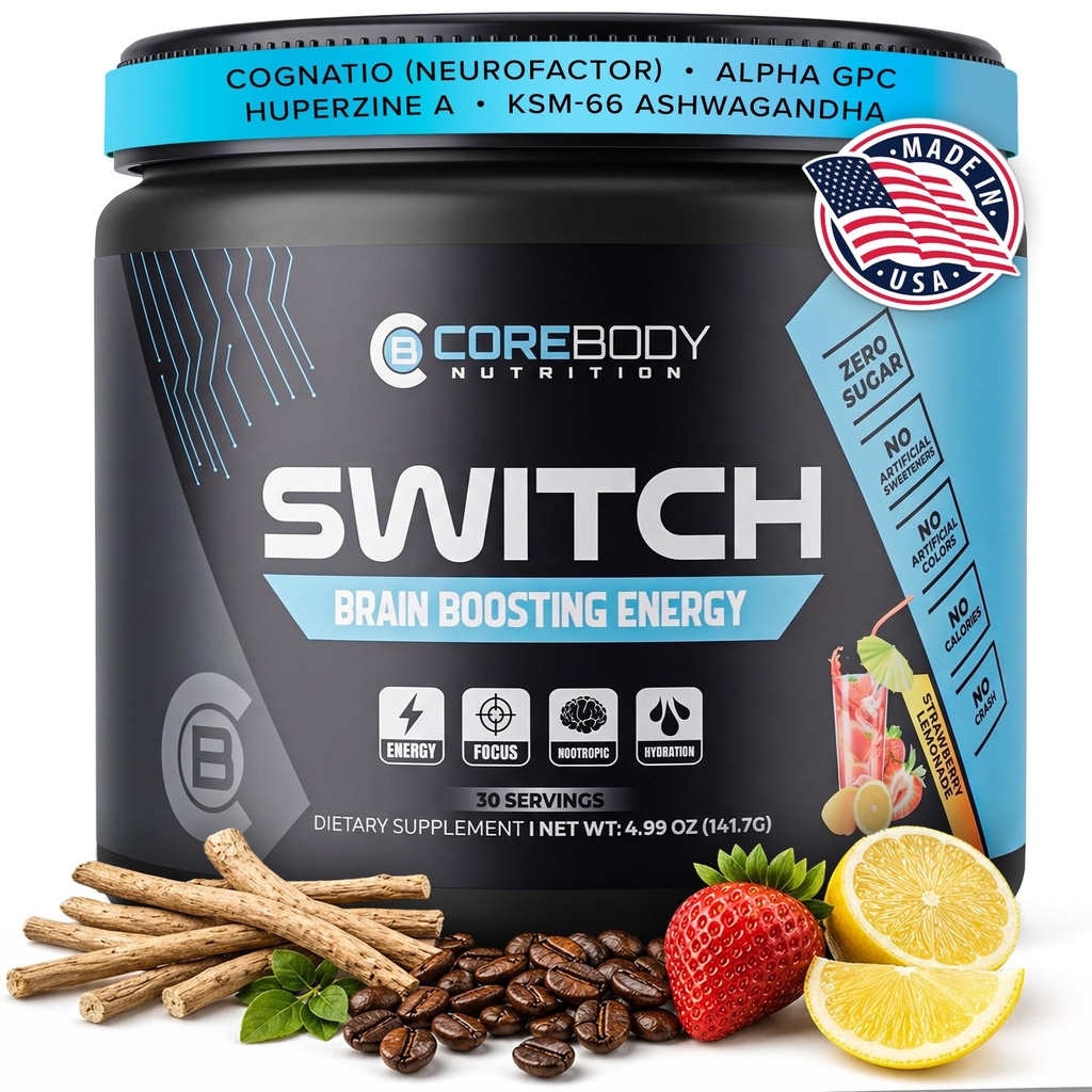 스위치, 뇌 부스트 Nootropic 에너지 보충 분말 - 미국에서 만든 - 알파 GPC, NALT, Ashwagandha, Sugar Free Energy, Keto, 증가 정신 초점 & Cognitive 기능, 무드 & 메모리 강화