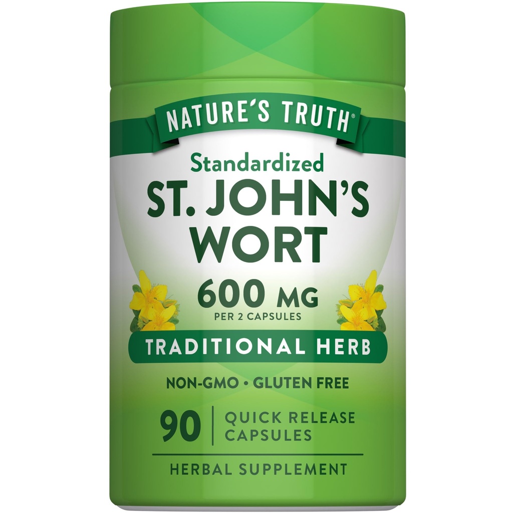 Nature's Truth St Johns Wort 600mg | 90 캡슐 | 표준화된 추출물 | Non-GMO & 글루텐 무료 보충