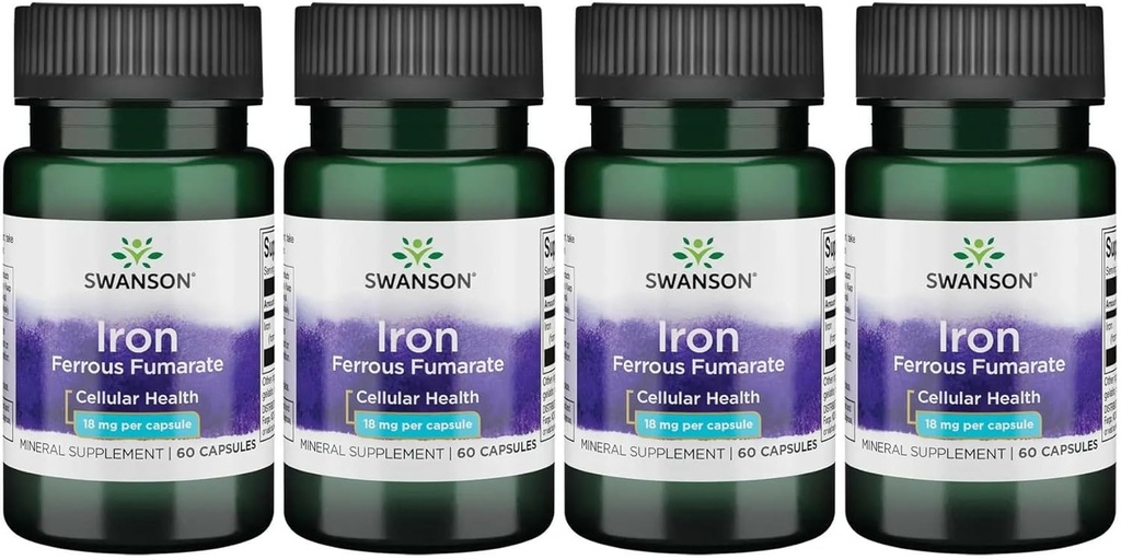 Swanson Iron (Ferrous Fumarate) - 에너지 지원을 촉진하는 광물 보충 - 산소 납품 및 지방산 Metabolism 60 Sgels (4 팩)에 있는 높 농도 공식 원조