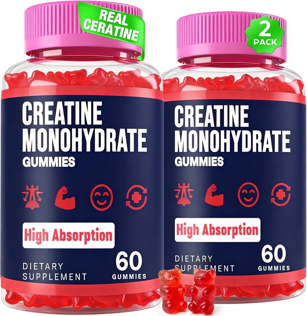 여성 & 남자, 타우린 & B6, 최대 힘 & 근육 성장을 위한 Chewable Creatina 전 운동 Gummies, 에너지, 내구시간, 남자 & 여자를 위한 크레아틴을 위한 Creatine Monohydrate Gummies - 2개의 병