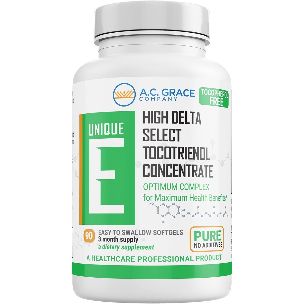 UNIQUE E A.C. Grace Company, Tocotrienols - Tocopherol Free Softgels, 90 Count