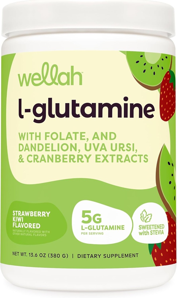 Wellah L 글루타민 분말 Strawberry Kiwi (50 인분) - 5g L 글루타민, 스테비아와 함께 단화