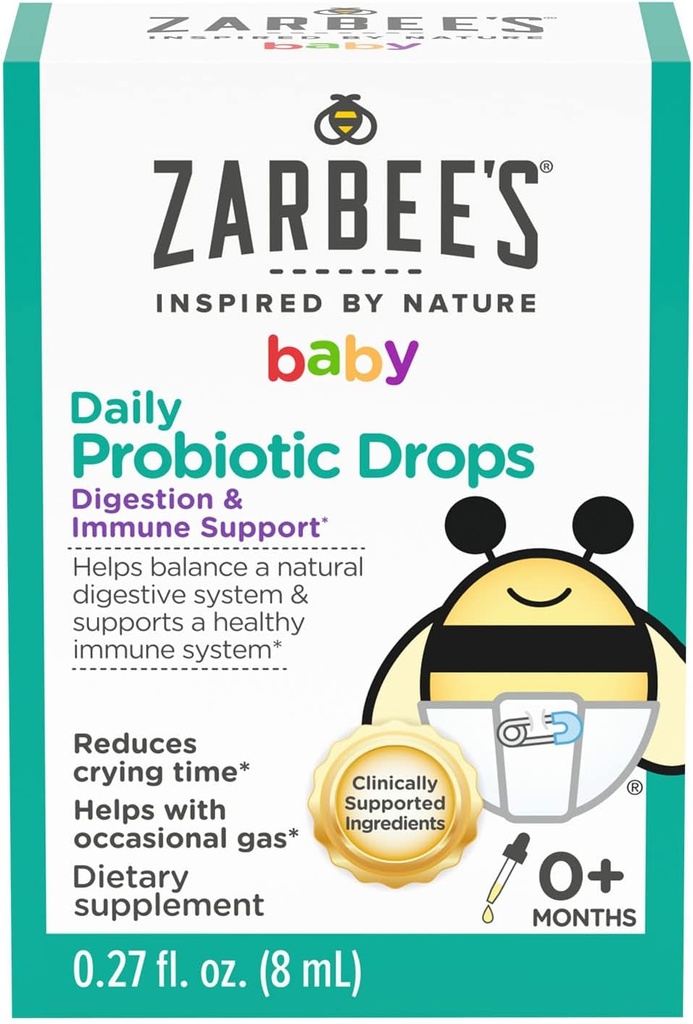 Zarbee의 아기 Probiotic Drops, 매일 소화 + 면역 지원, 신생아 유아 & 업, 0.27 Fl Oz