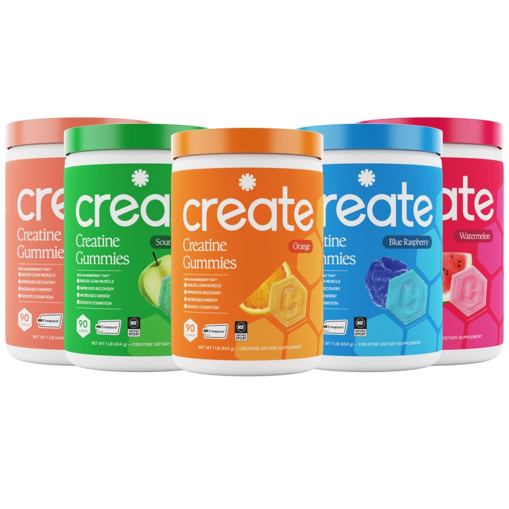 Creatine Monohydrate Gummies - High Five Bundle - Sour Peach, Sour Apple, Watermelon, Blue Raspberry & Orange - 여성 및 남성, NSF 인증, 3rd Party Tested, (5-Pack)에 대한 Creatine Gummies
