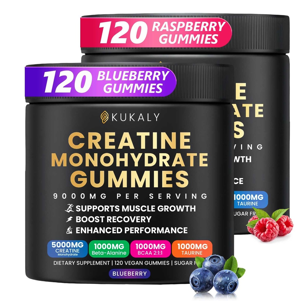 남성 & 여성을 위한 Creatine Monohydrate Gummies, 9000MG Creatine Gummies Sugar Free -BCAA 2:1, B12 B6 Boost 힘, 초점 & 내구시간, Vegan, 비 GMO를 위한