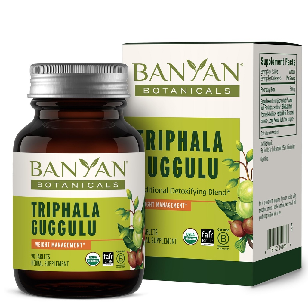Banyan Botanicals Triphala Guggulu – Guggulu 수지 ­-- 건강한 소화를 지원하는 초본 Detox 보충 * - 90 정제 - Non-GMO 지속 가능한 Sourced Vegan