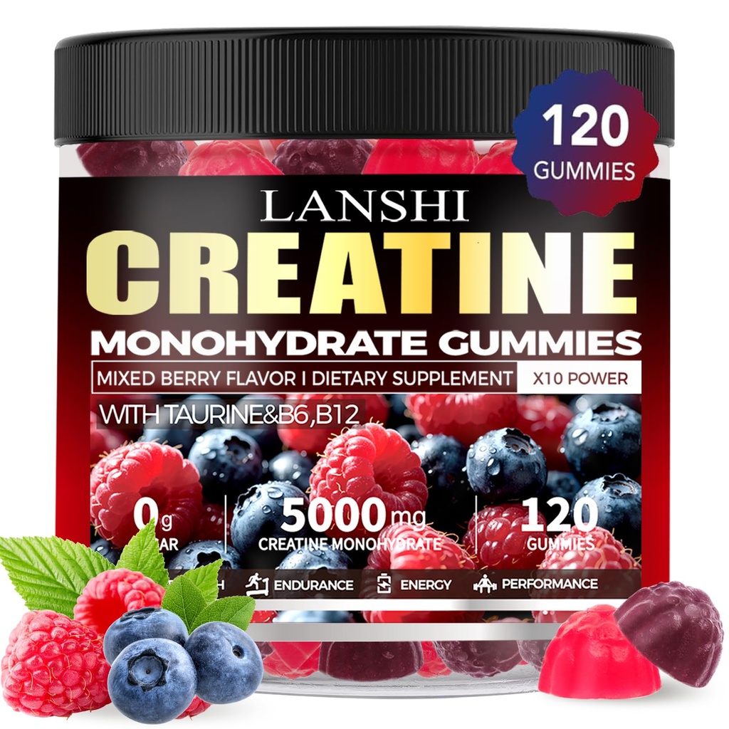 크레아틴 Monohydrate Gummies 5000mg - 남자 & 여자를 위한 설탕 자유로운 전 운동 보충교재, 근육, 힘, 회복, Cognitive 건강 & 기억, 혼합 베리 풍미, 120 조사를 위한 크레아틴 Gummies