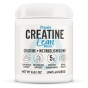 Orgain Micronized Creatine Monohydrate Lean 근육 분말 Metabolism Blend, Unflavored, 50 서빙, 근육 강도 및 두뇌 건강 지원, Dairy 또는 Soy, 글루텐 무료, Vegan