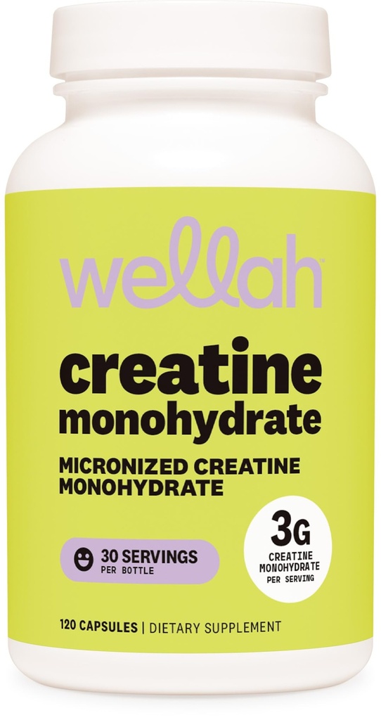 Wellah Creatine Monohydrate 캡슐 (3000 mg) 120 캡슐 - Micronized Creatine, 30 서빙