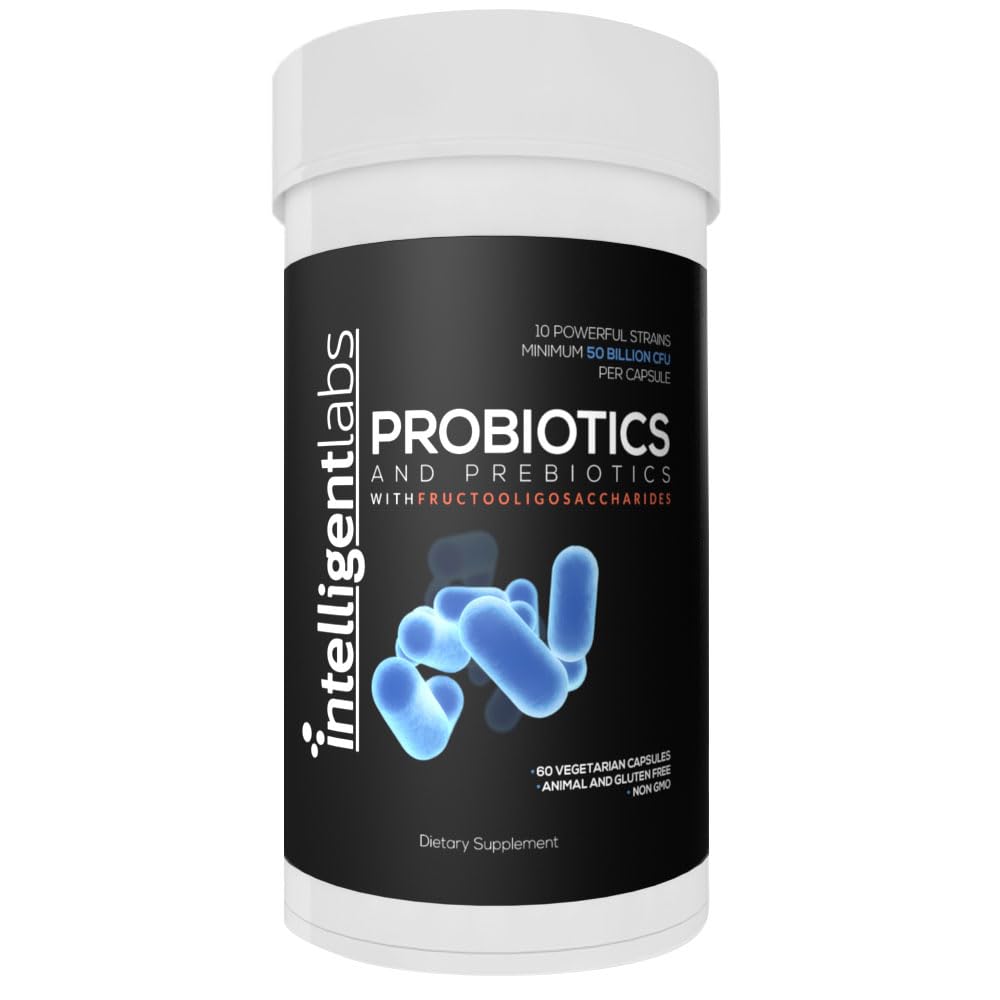 Prebiotics를 가진 지적인 실험실 50 억 CFU Probiotic, 10x를 위한 Sunfiber와 FOS와 더불어 냉각 필요 없음 효과적인, 병 당 60 일 공급, 순수성을 위한 제 3 자 검증되는