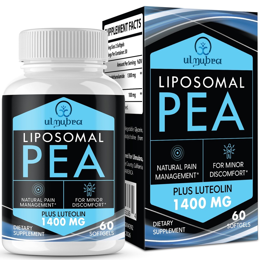 Liposomal Palmitoylethanolamide 1300 MG 플러스 Luteolin 100 MG, 우수한 흡수, Discomfort 관리를 위한 Micronized 완충, 60 Softgels