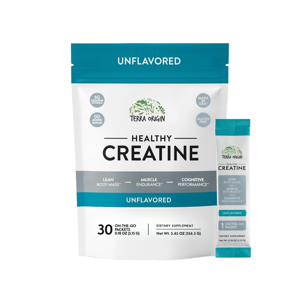 TERRA ORIGIN 건강한 Creatine Micronized Monohydrate 분말 | 30 스틱 팩 | 근육과인지 성능 지원 * | 여성과 남성용 보충 | 불발견, 글루텐 무료, 제 설탕