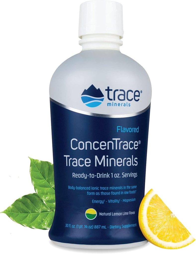 Trace Minerals ConcenTrace - 마그네슘 & 비타민 C를 가진 액체 무기물 보충교재 - 백색 포도 & 레몬 주스를 가진 규정식 보충교재 - 자연적인 레몬 석회 풍미, 30 fl oz (30 봉사)