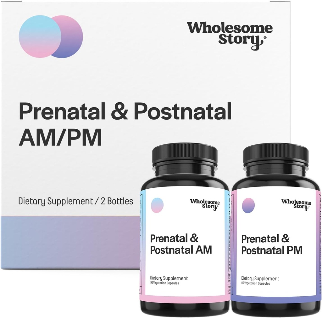 Premium Bioavailable Prenatal & Postnatal Vitamins for Women with DHA, Folate & Iron | 임신 및 모유 수유를위한 필수 비타민의 100 % | 2 병 최적화 AM & PM 복용량 30 일 공급