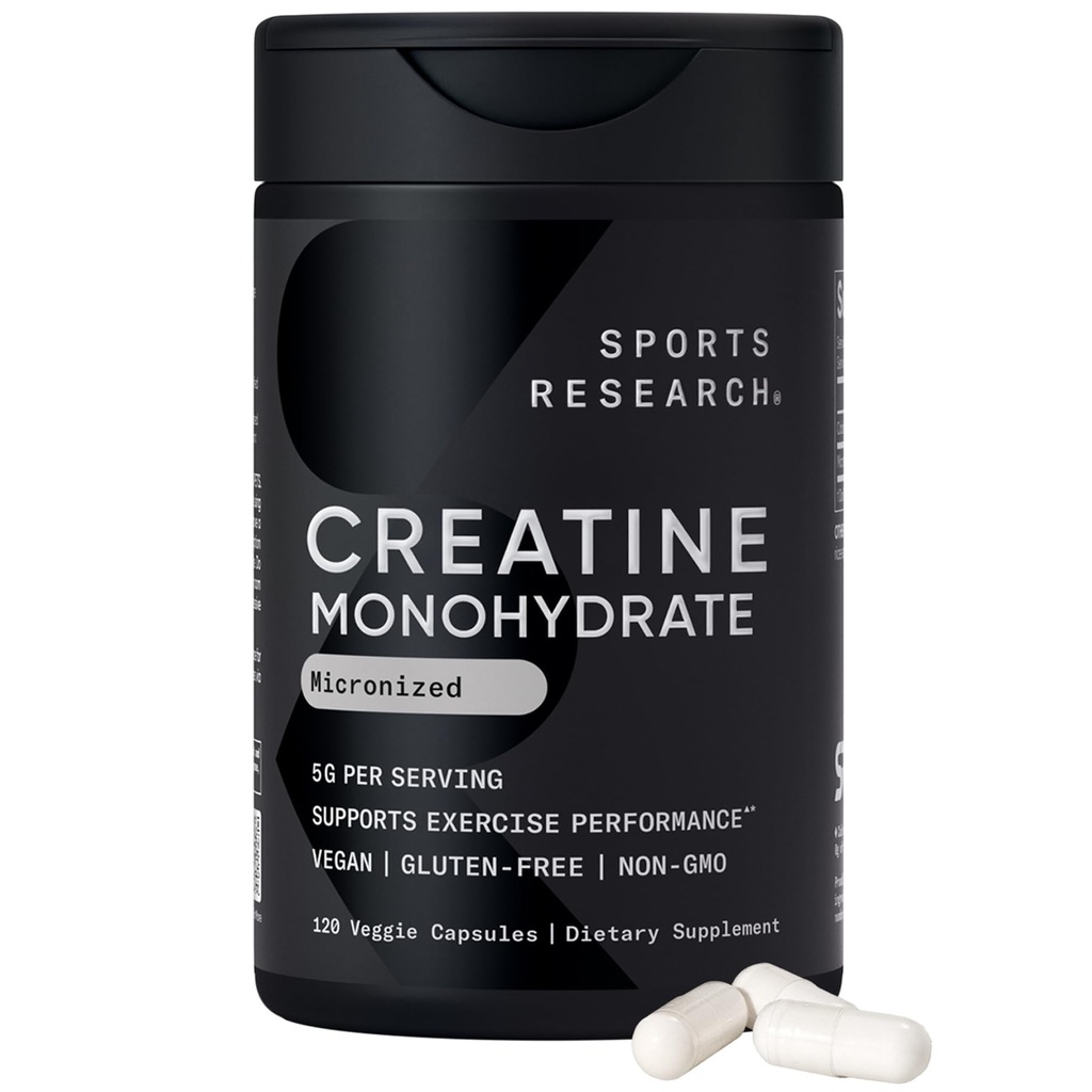 Sports Research® Creatine Monohydrate Capsules 5g, 120 Count