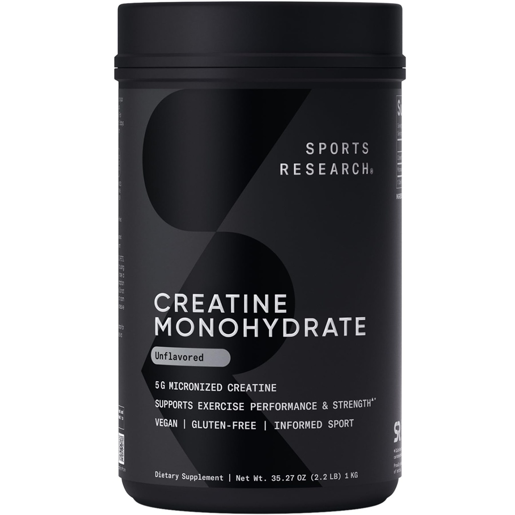 스포츠 연구 크레아틴 Monohydrate - 이익 Lean 근육, 성과와 힘 및 지원 운동 회복을 개량하십시오 - 5개 g Micronized 크레아틴 - 35.27 oz